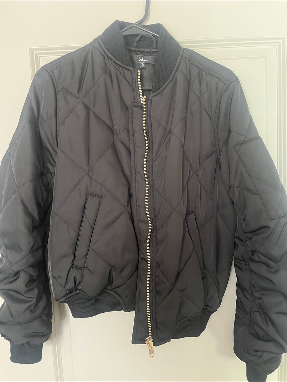 Lulu's Black Quilted Bomber with Gold Zipper - S